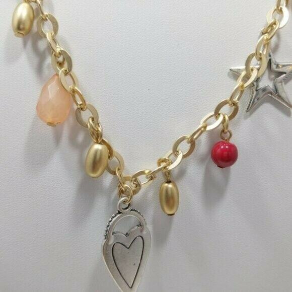 Chico's Gold Tone Charm Necklace, Bee Heart Star Beads, 39 Inches, New With Tags - Picture 6 of 10